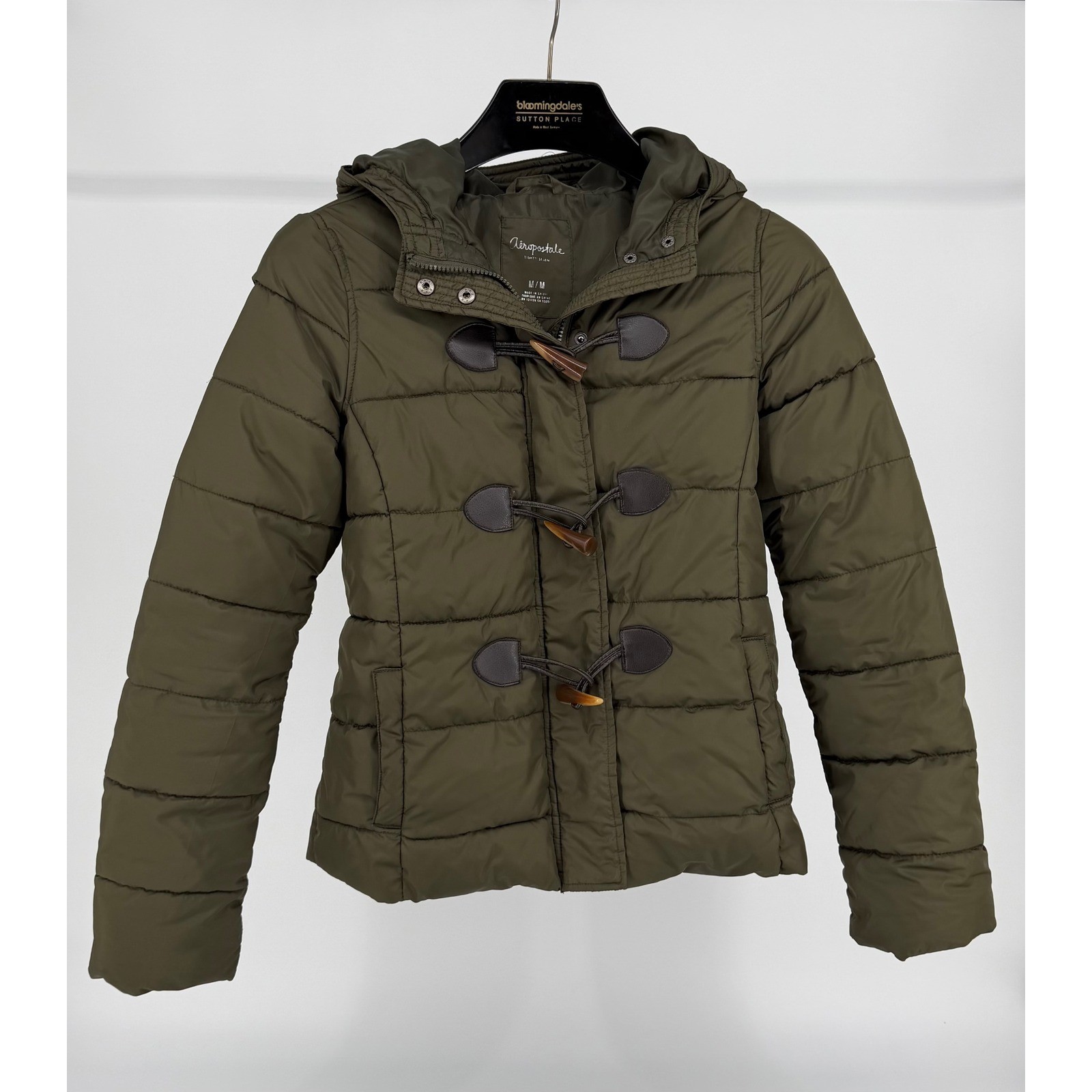 Aeropostale Olive Green Toggle Puffer Jacket Hooded Duffle Coat 8623AF13