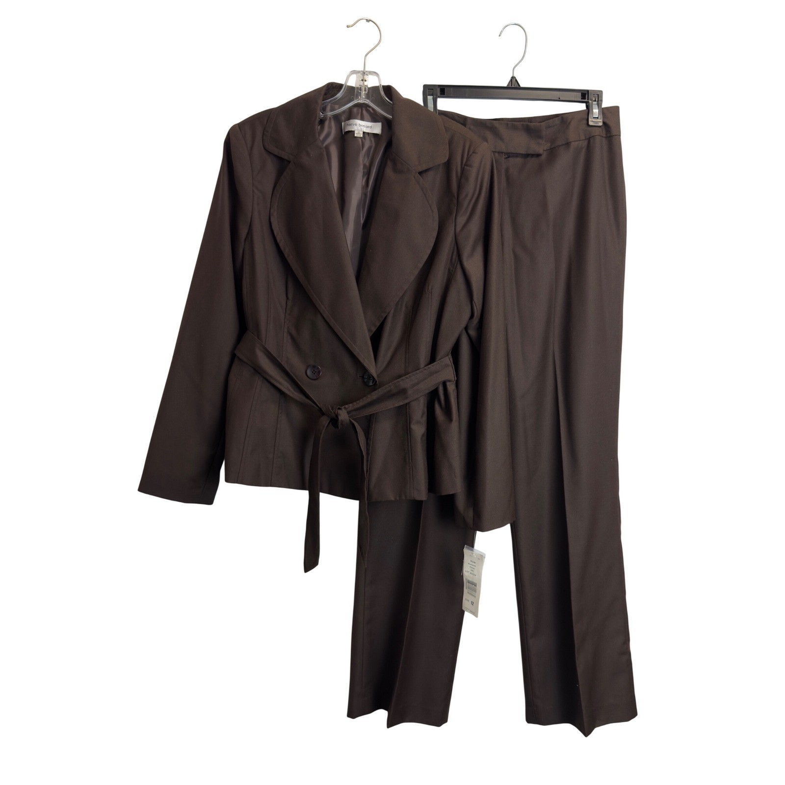 NEW Harve Benard Womens 12 Brown 2 Piece Pant Suit Set Double Breasted Belted