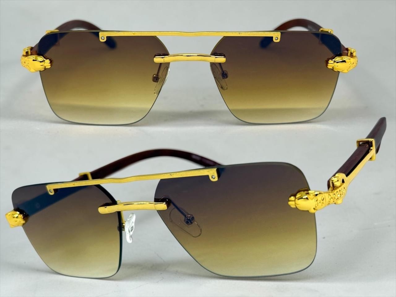 Classy Elegant Retro Hip Hop Rapper Pimp SUNGLASSES For Men Gold Faux Wood Frame