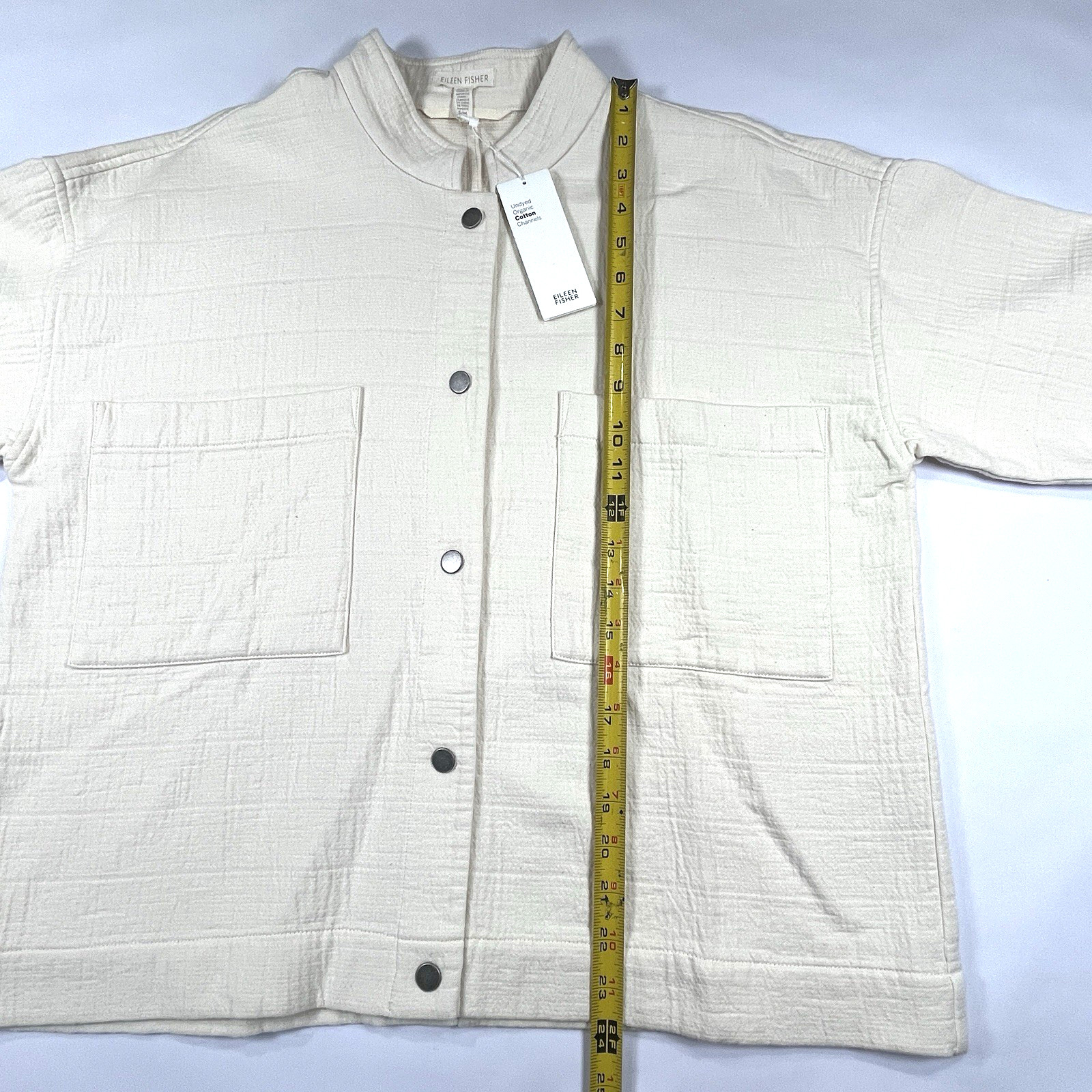NWT Eileen Fisher Jacket S/M Undyed ECRU Organic Cotton Channels Boxy Mandarin