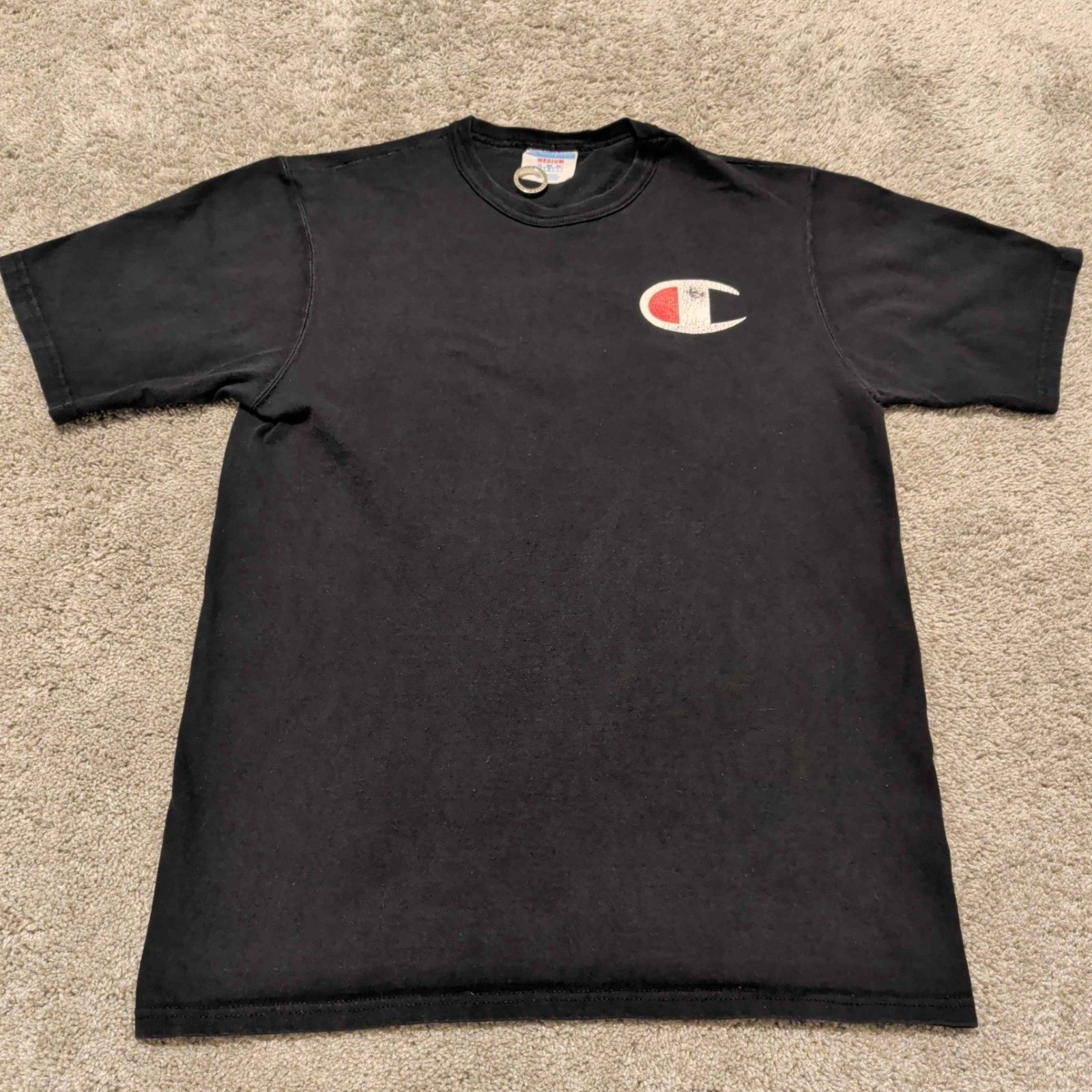 Champion T-Shirt Mens Medium Black Big C Logo Short Sleeve GT19 BKC Cotton