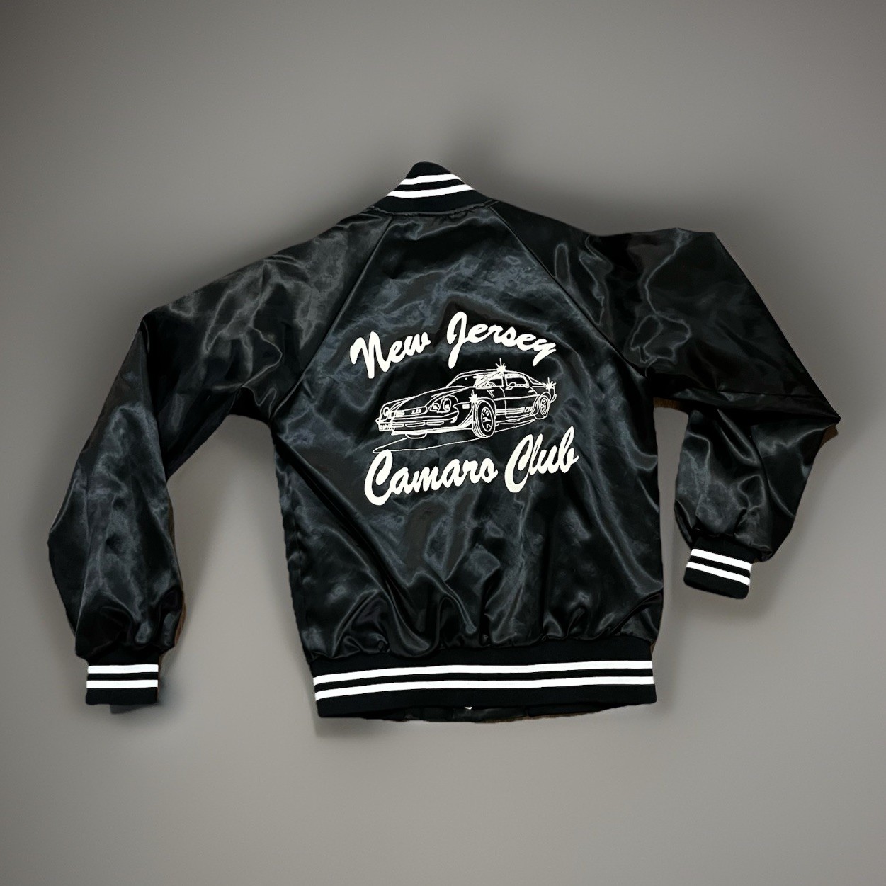 Hartwell Satin Jacket Camaro Club New Jersey USA Snap Black Small NOS Vintage
