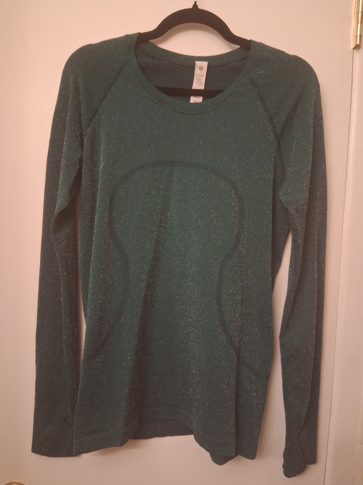 lululemon Swiftly Tech 2.0 Sparkle Green Crew Neck Stretch Slim Shirt Sz 10