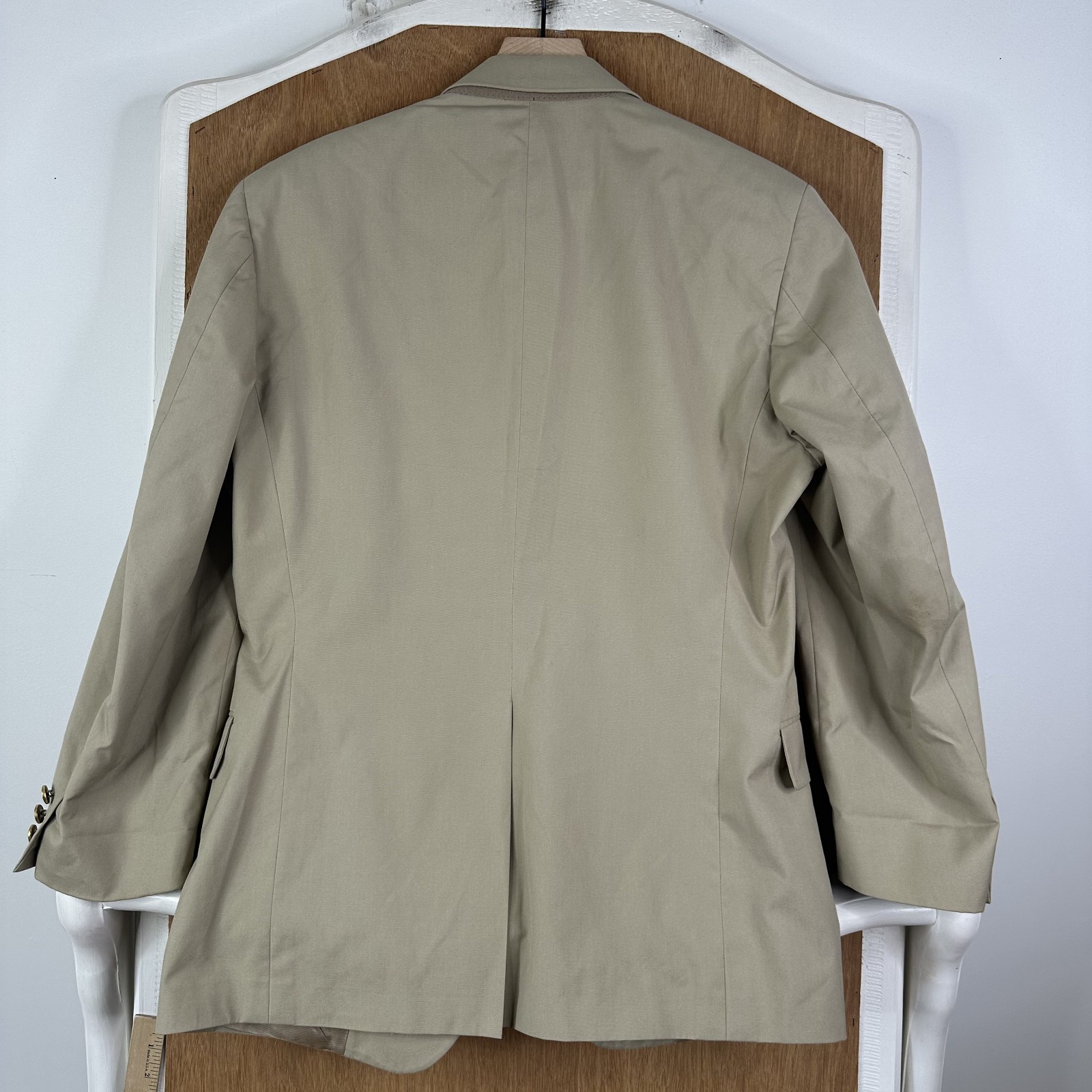 Brooks Brothers Blazer Mens 42R Tan 2 Button Gold Accents Wool Canvased Jacket