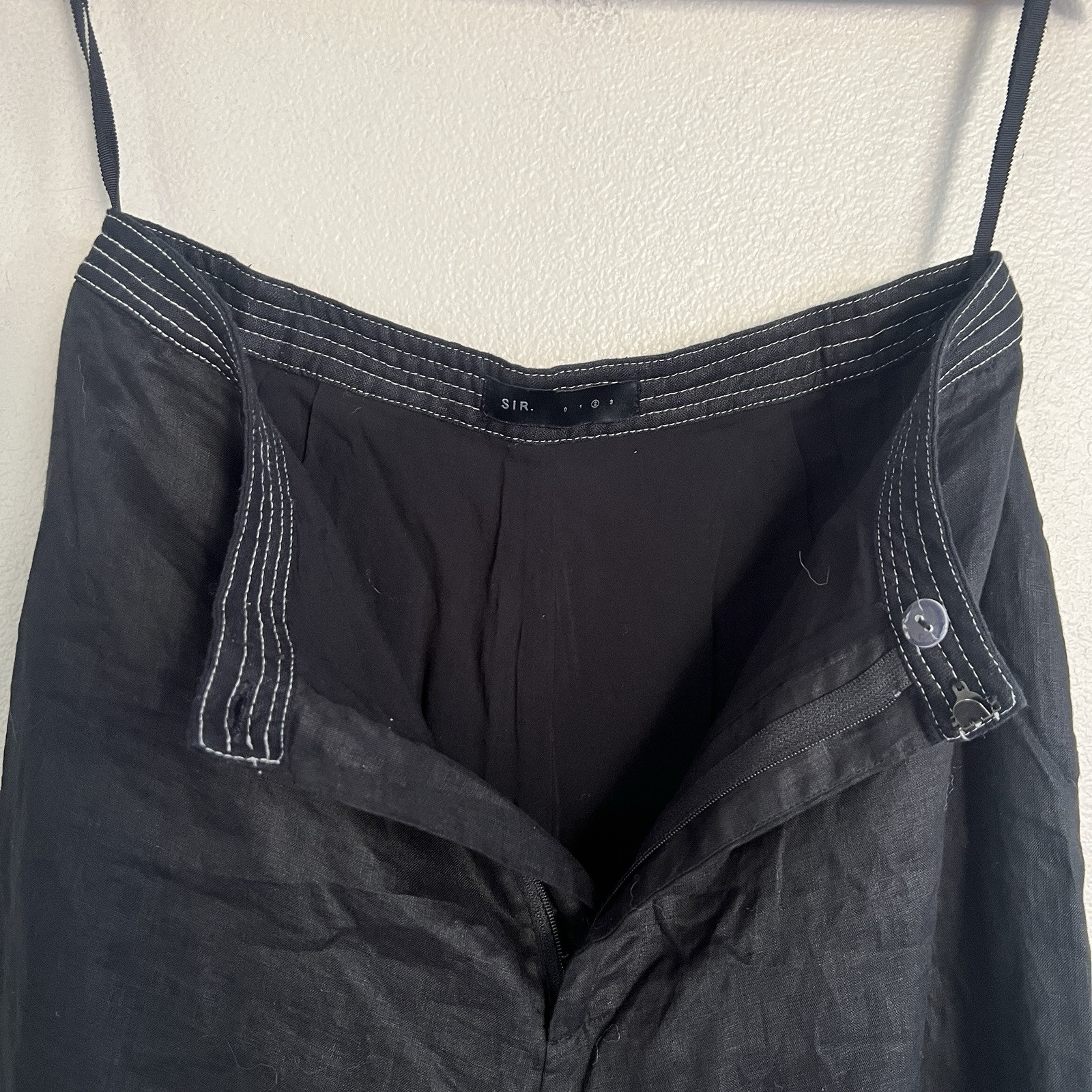 SIR THE LABEL 2-Piece Vilma Linen Black Wrap Bra Top + Wide Leg Pants SET Sz S