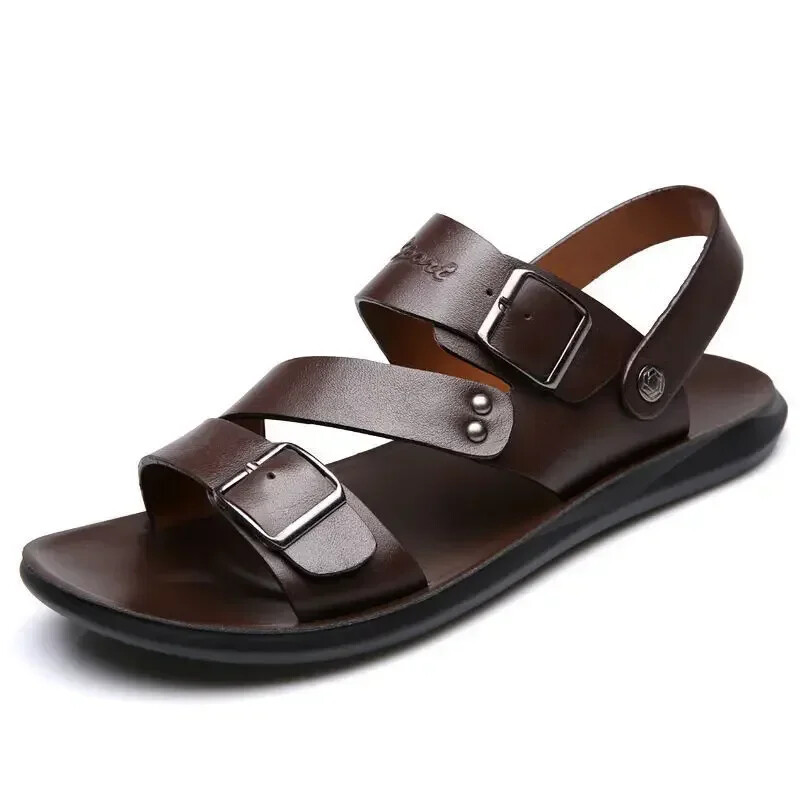 Fashion Comfortable Men’s Sandals Solid Color Open Toe Mens Leather Sandals 2025