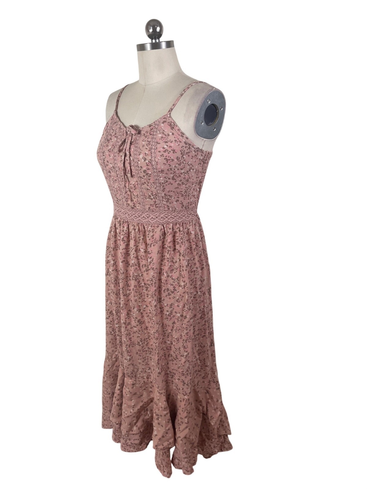 Japna Ditzy Floral Ruffle Tiered Midi Dress Womens Medium Pink Crochet Fairycore