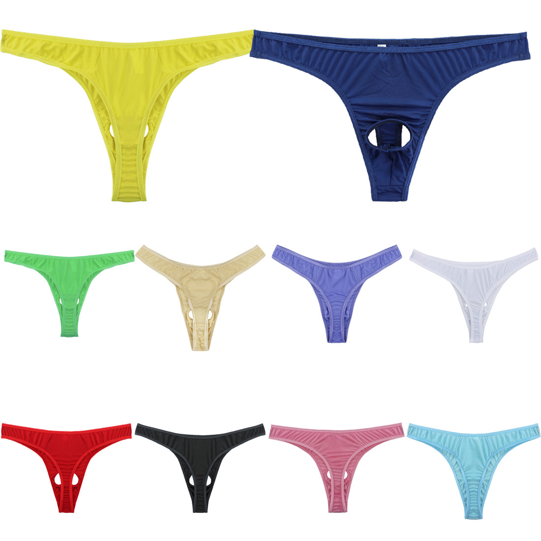 Men’s Low Rise Smooth G-String Thongs Open Crotch Front Bikini Briefs Underwear