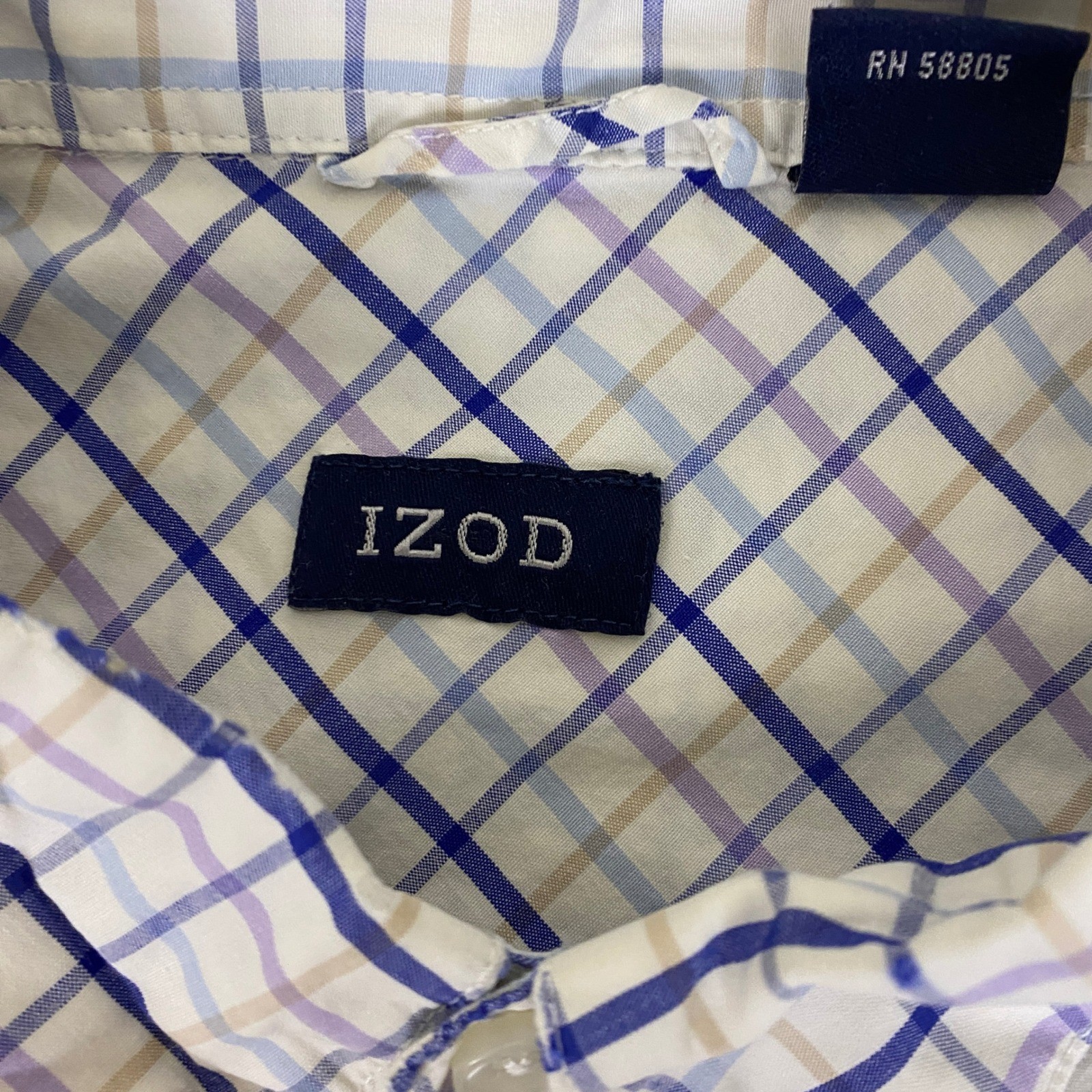 IZOD Button Down Shirt Men’s Size 3X Plaid Long Sleeve White Blue Purple Cotton