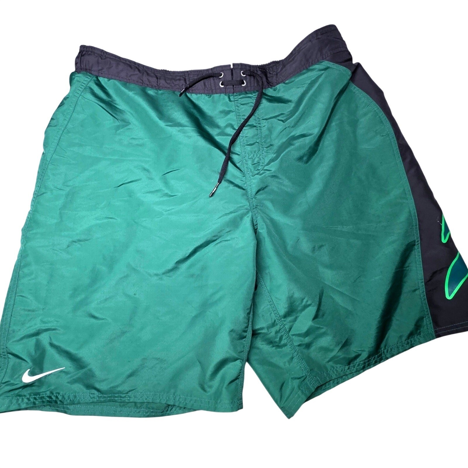 Nike Mens Green Black Graphic Mesh Lined Athletic Swim Trunks Shorts XXL Y2K