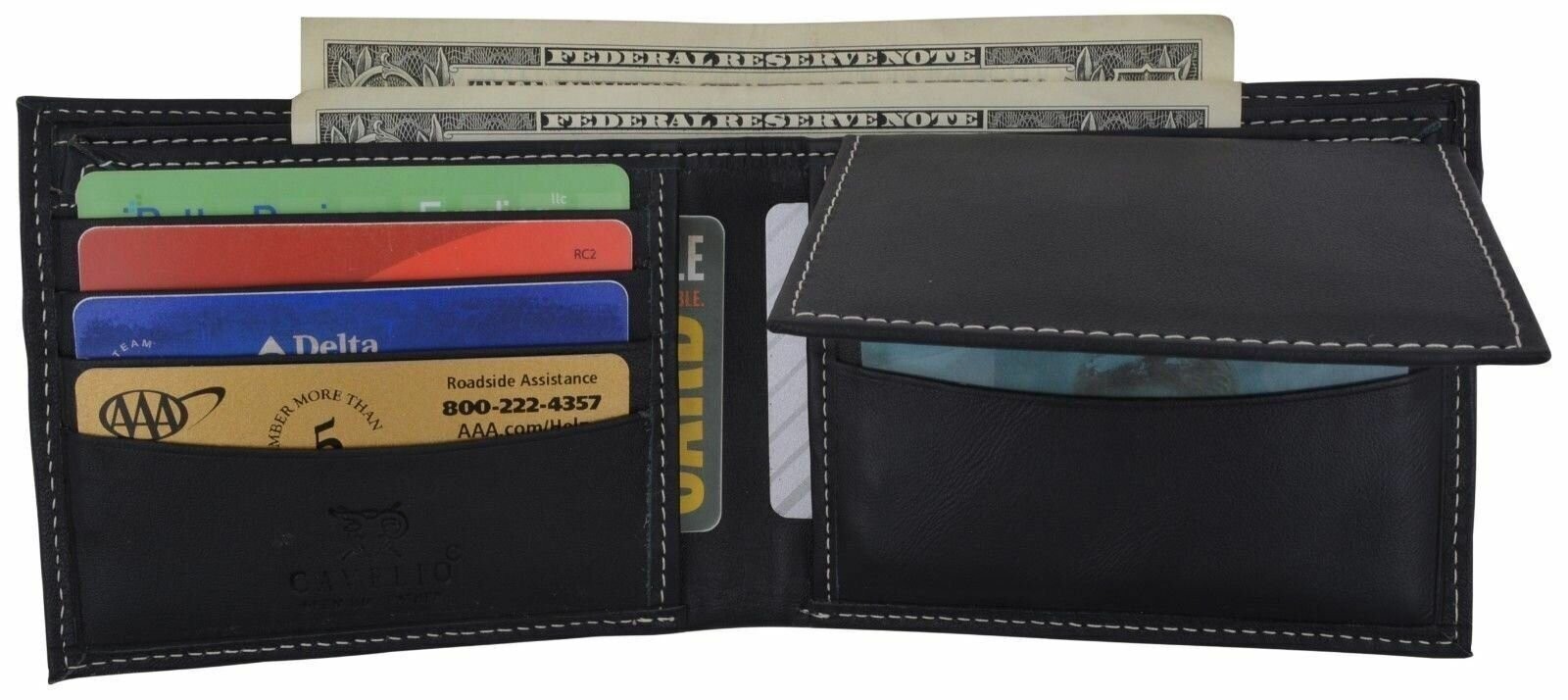 Cavelio Brand New Genuine Leather Bifold Wallets For Men With Flip-Up ID Window
