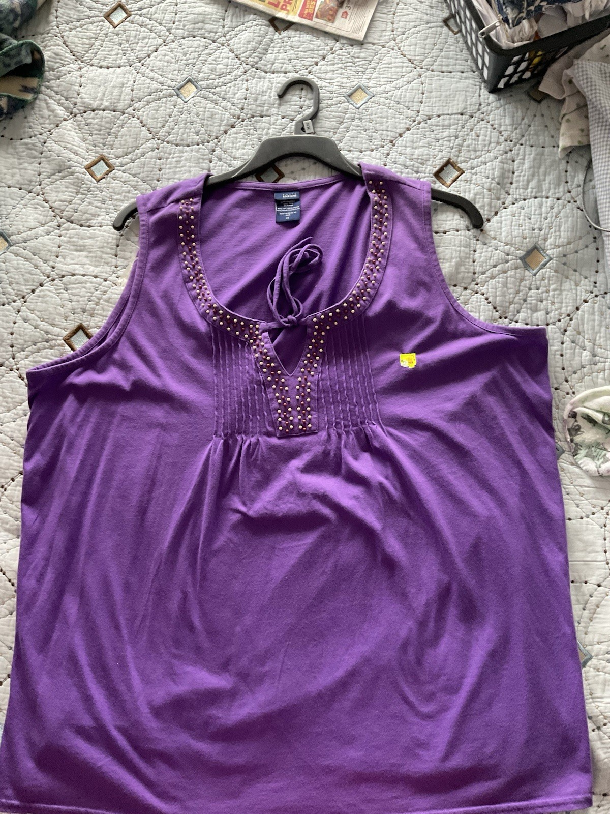 Low Price Unique U Neckline Purple,Tan &Brown Beading Basic Editions 2X New