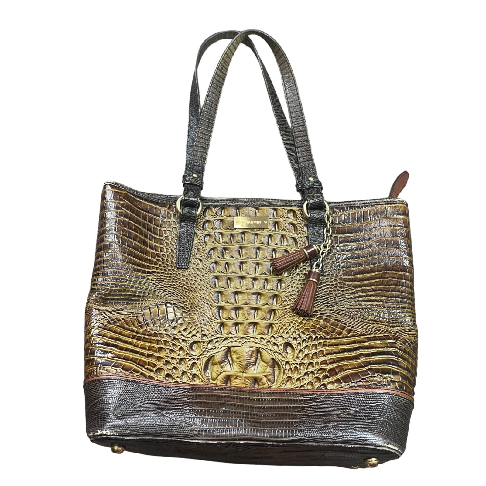 Brahmin Gold Medium Asher Tote Croc-Embossed Leather 16″ W X 10.25″ H X 5″ D FLA