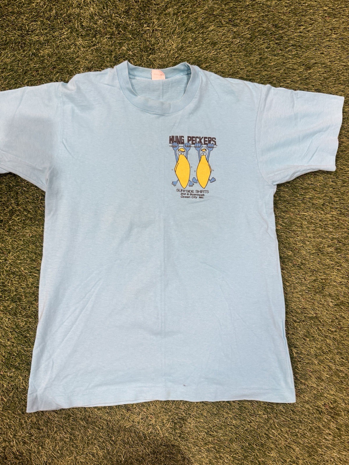 Fruit of the Loom Hung Peckers Ocean City MD 1987 Graphic Tee Blue L Vintage