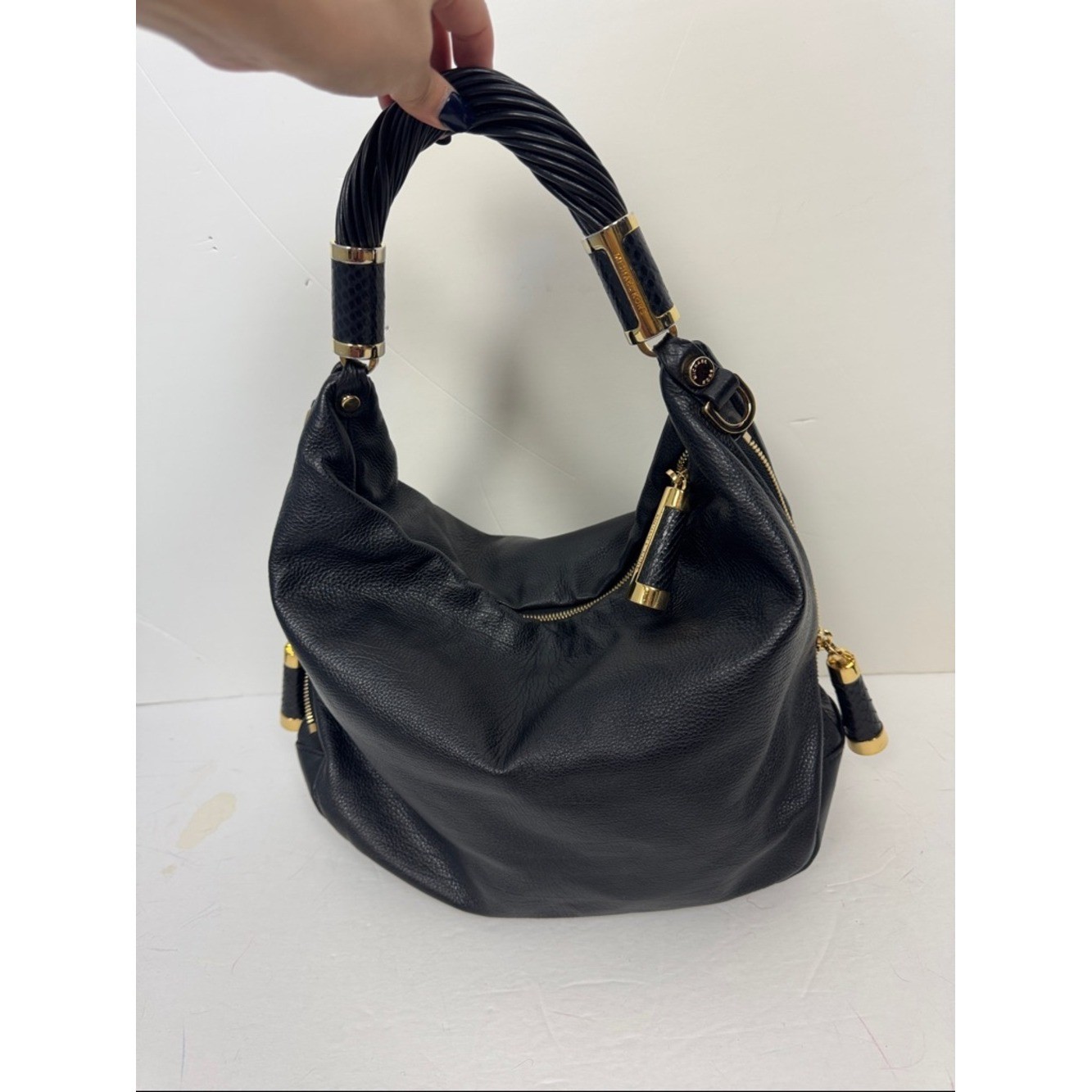 Michael Kors Hobo Slouchy Black Leather Bag Gold Hardware Shoulder Purse