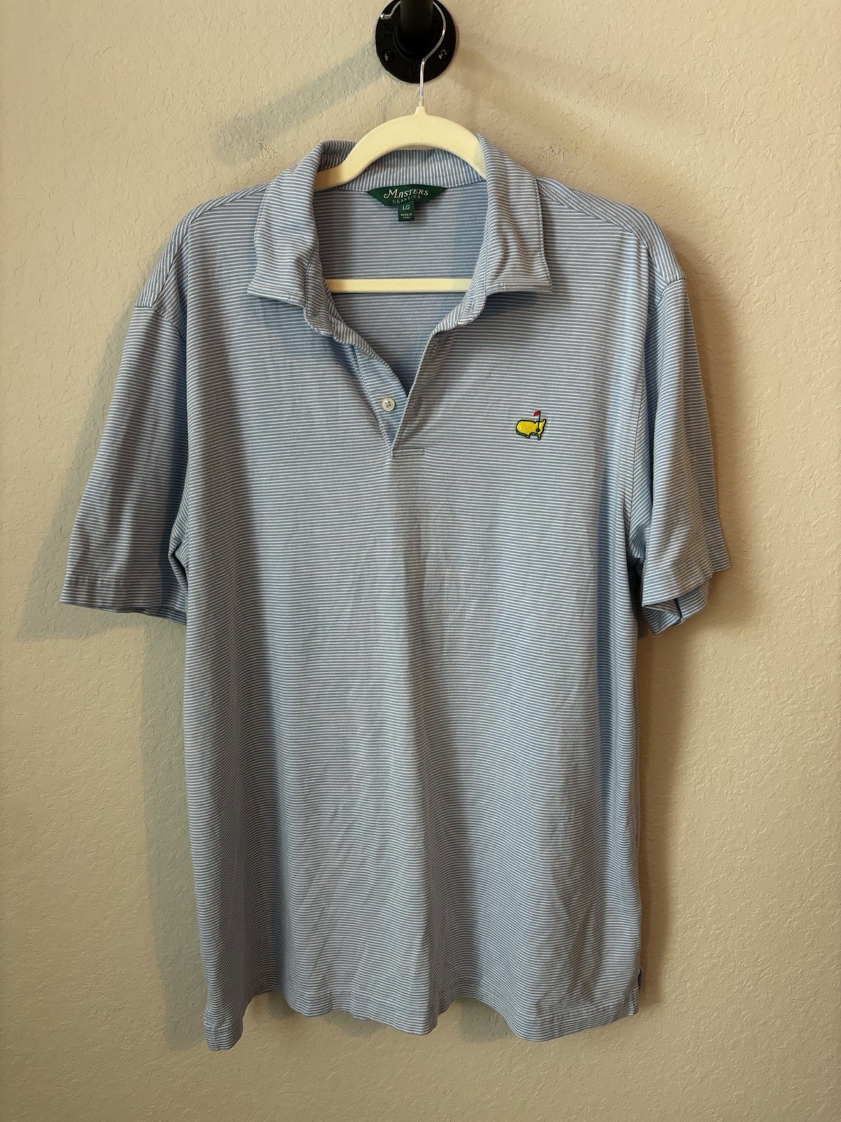 Masters Classics Men’s L/G Blue/White Striped Stretch Polo Logo Pima Cotton