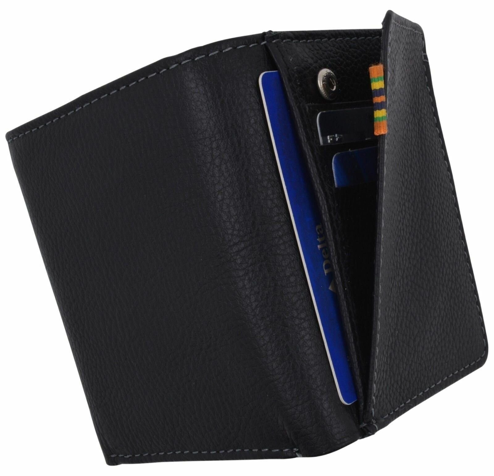 Black Trifold Mens Leather Design Wallet Credit Card & ID Window W/ Bill Pockets