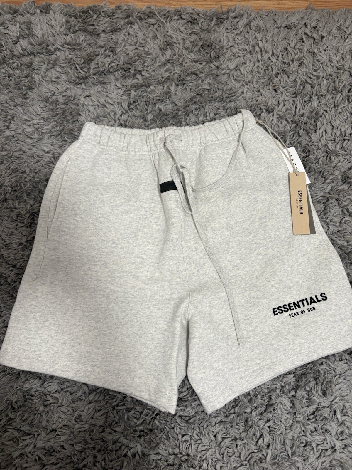Essentials Fear of God Men’s Gray Fleece Logo Drawstring Sweat Shorts