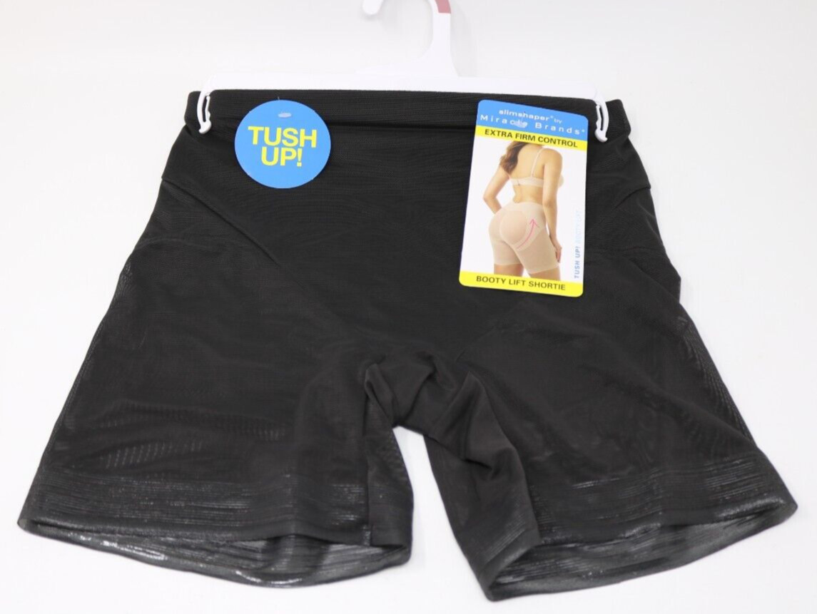 SlimShaper by Miracle Brands Women’s Sheer Booty Lift Shortie Black Size XL New