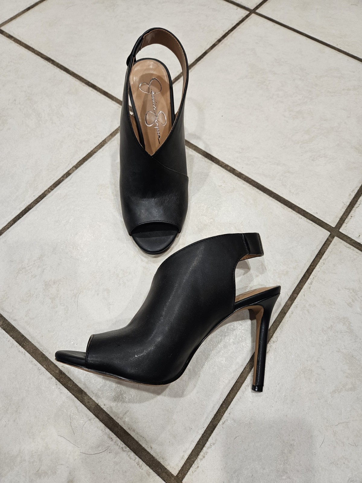 Jessica Simpson Black Open Toe Slingback Stiletto Slip-On Heels Man Made 8