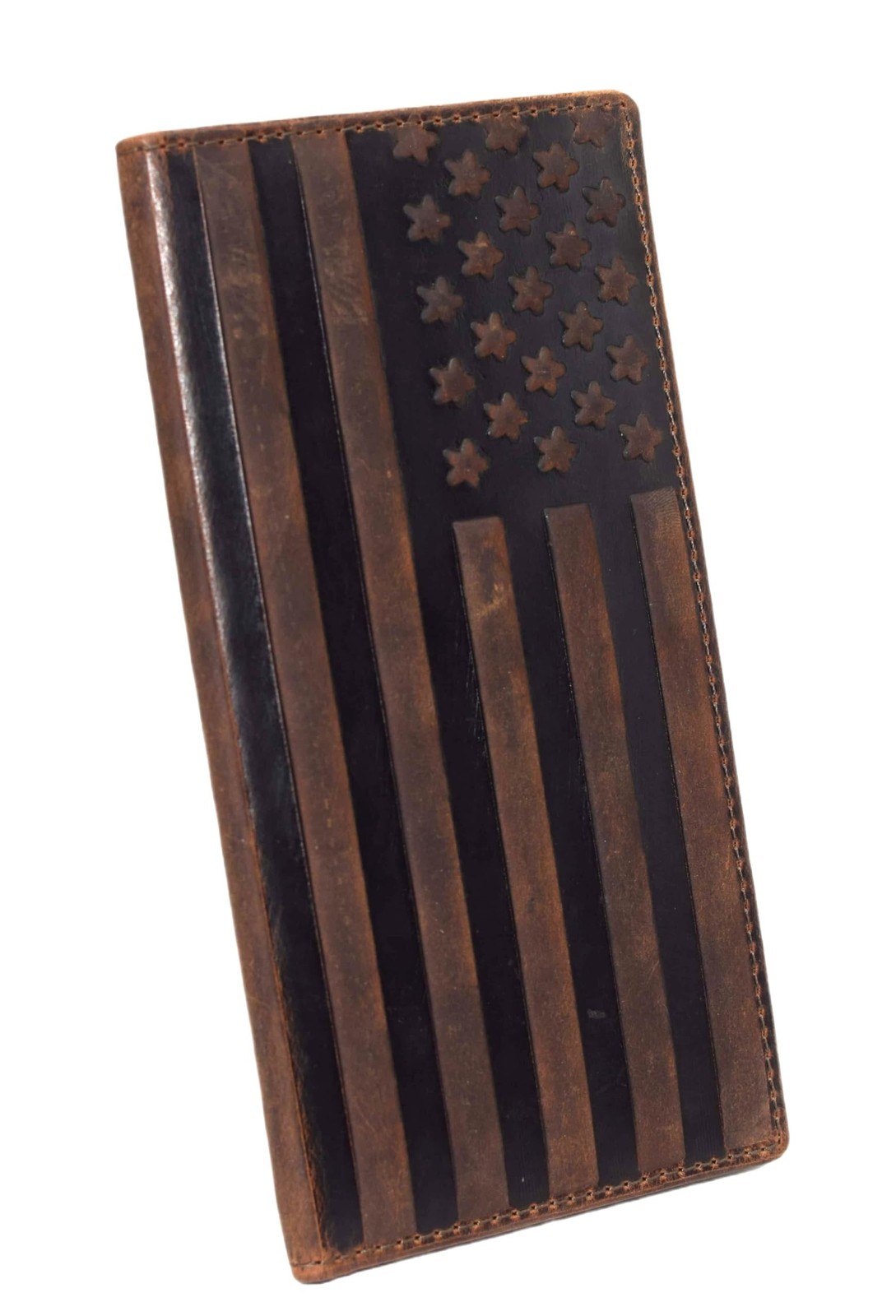 American Flag Checkbook Cover Vintage Leather Patriot Cowboy Wallet for Men