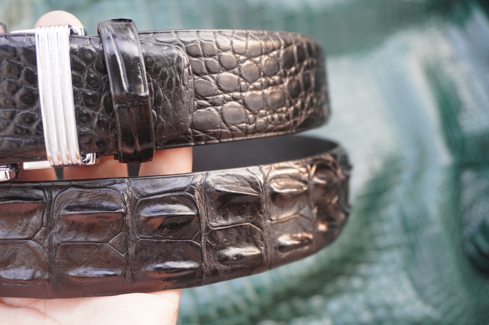 Luxury Black Alligator Crocodile Print Leather Men’s Belt -W 1.3 inch #G20