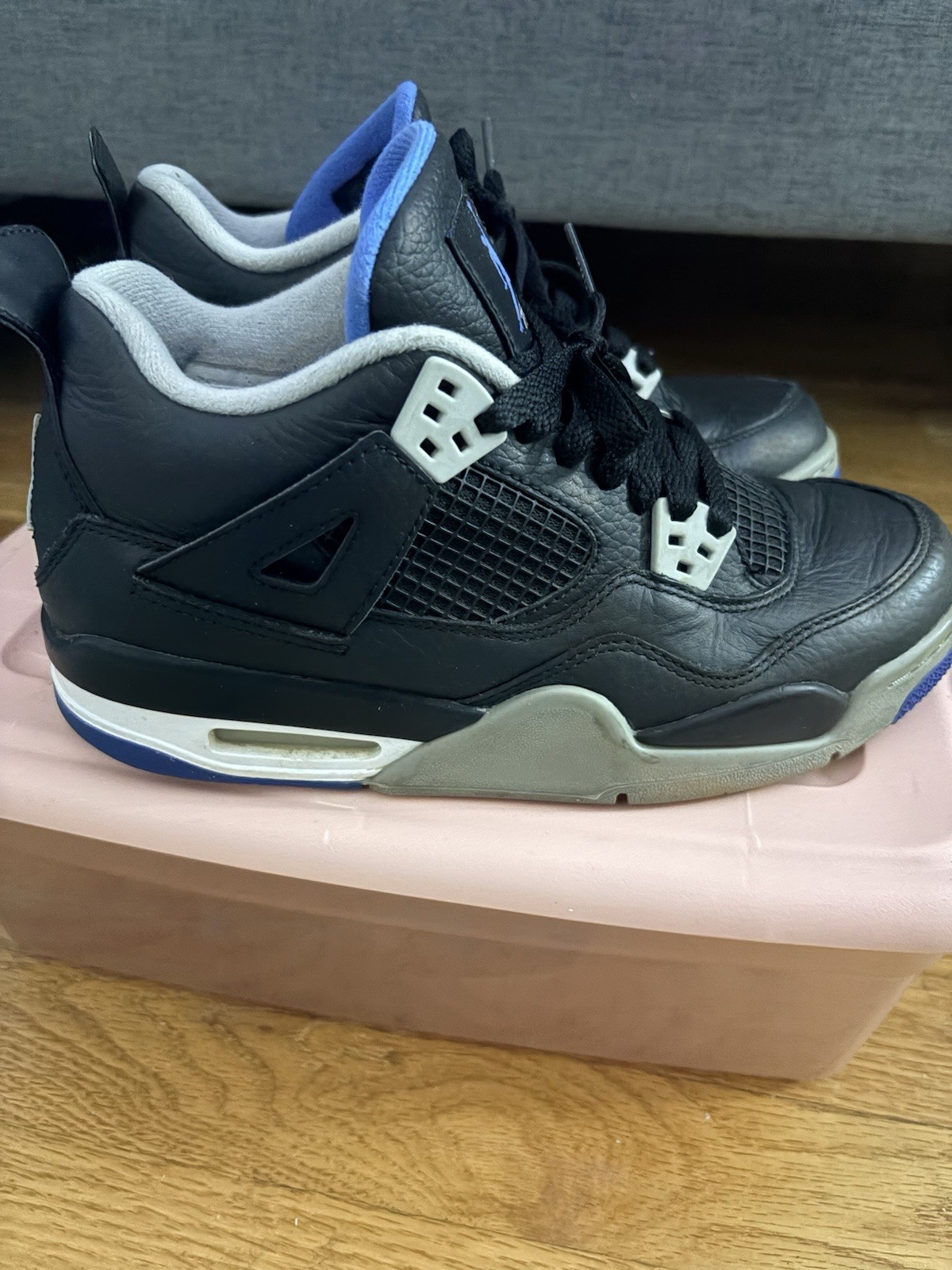 Jordan Air Jordan 4 Mid Top Leather Basketball Sneakers Black Blue Gray