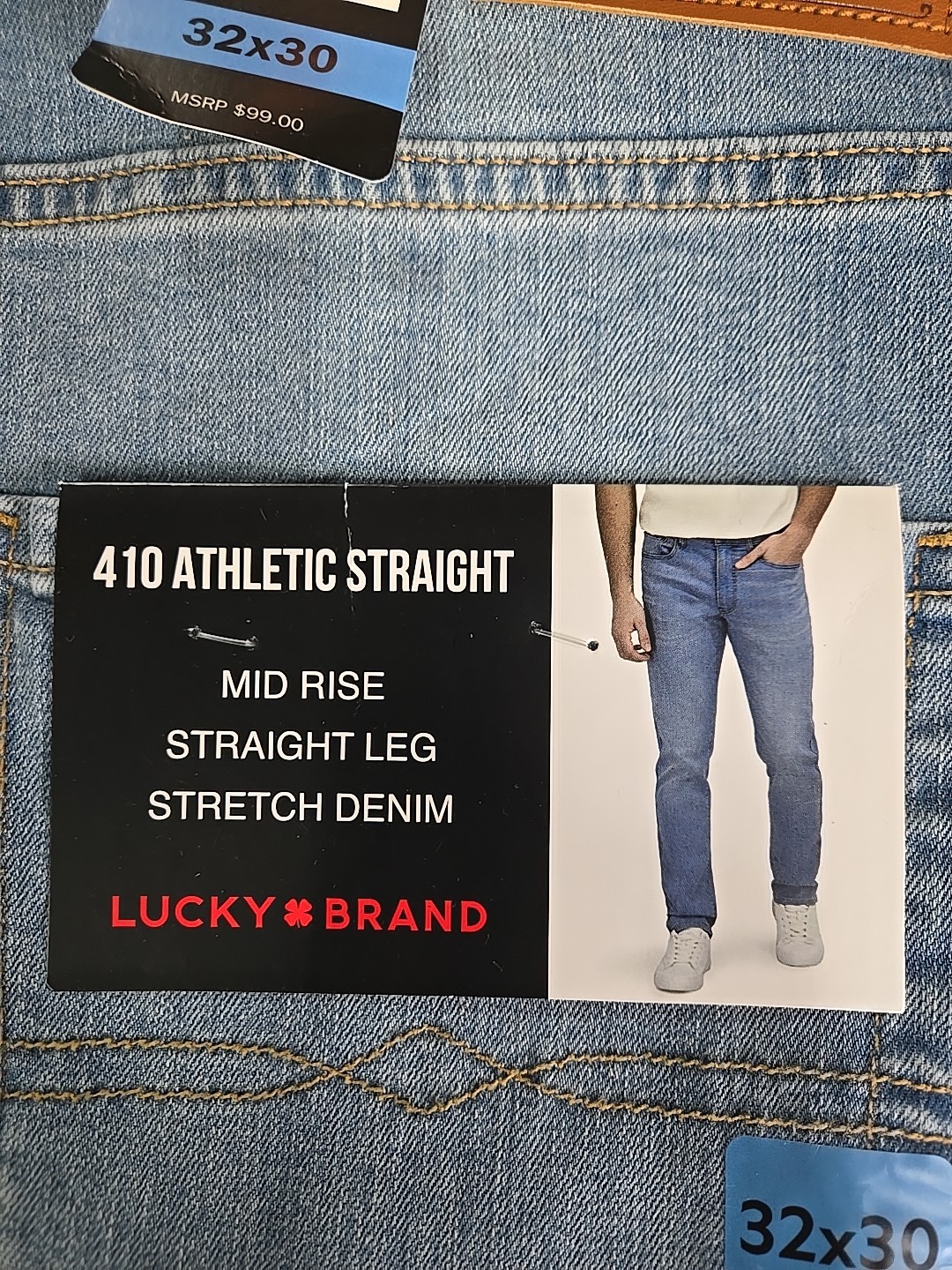 NWT: Men’s Lucky Brand 410 Athletic Straight Jeans – Light Wash – 32×30 or 34×30
