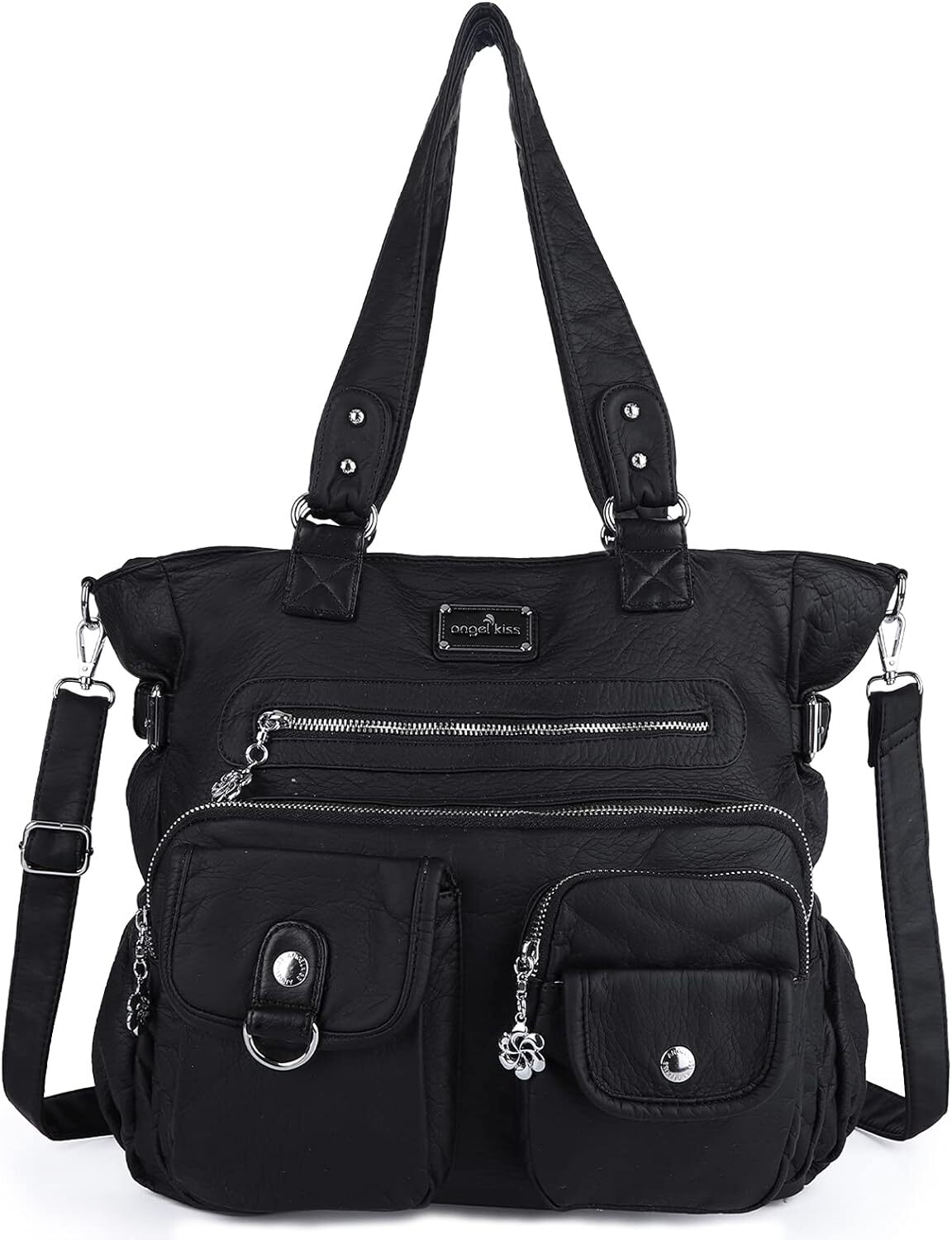 Angelkiss Purses and Handbag for Women Soft Leather Hobo Bags Satchel Black1