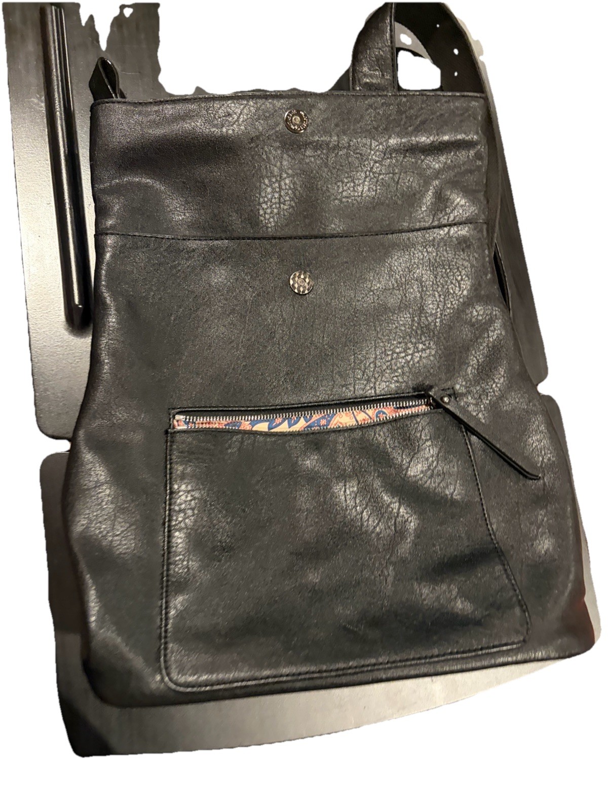 Urban Expression Black Vegan Leather Foldover Backpack Purse Bag Vintage
