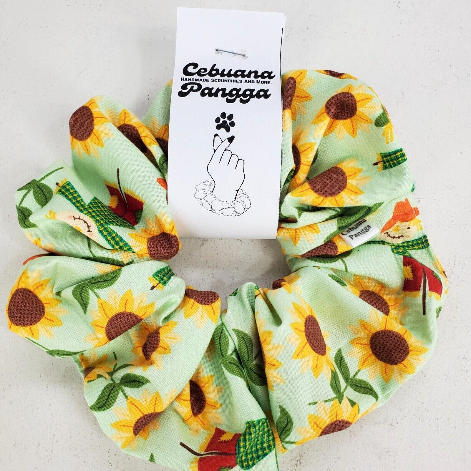 Handmade Women’s Scrunchies size XL Cotton Fabric Green Fall Season Print New