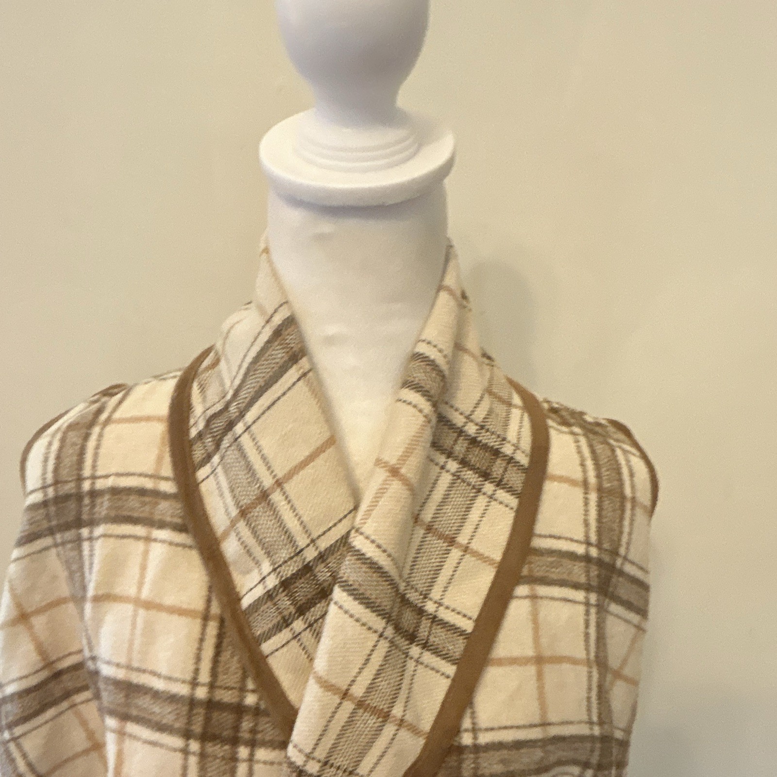 Altard State Women’s Plaid Shawl/Wrap Beige Brown White Trim Hand Wash