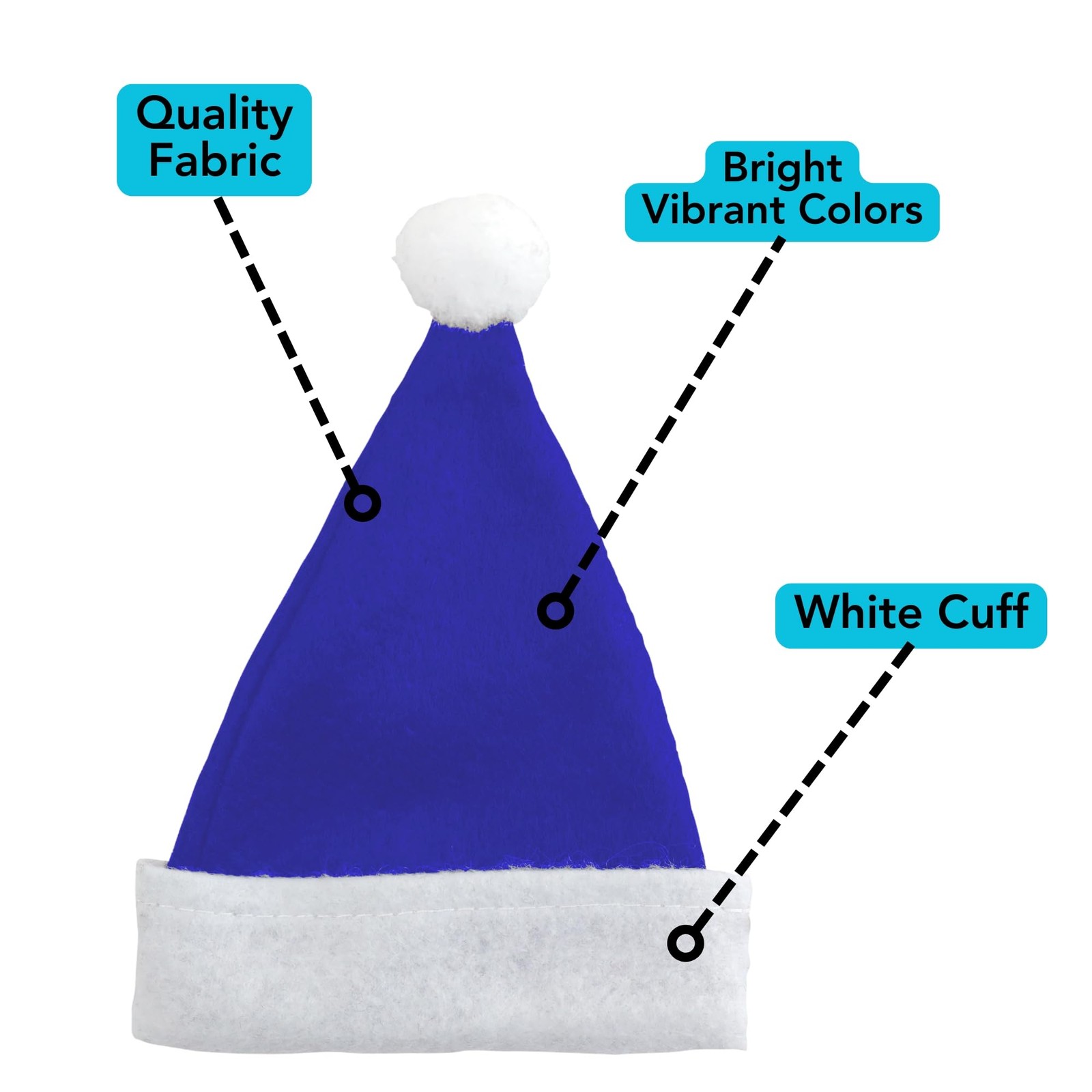 Iconikal 12-Pack Mini Felt Santa Hats Blue 4.5×6-Inch Plush 12-Pack, Ble