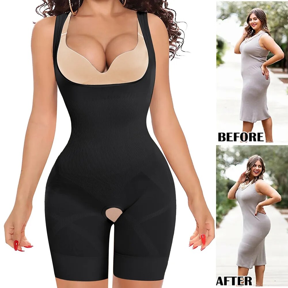 Women Seamless Compression Shapewear Mid Thigh Slimmer Crotchless Bodysuits US