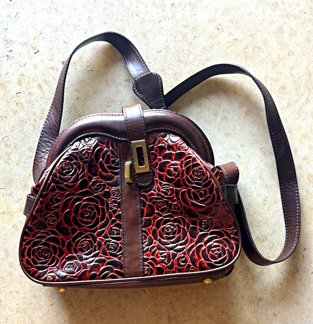 Patricia Nash Brown Embossed Floral Shoulder Bag w/ Zip & Push Lock, Wallet