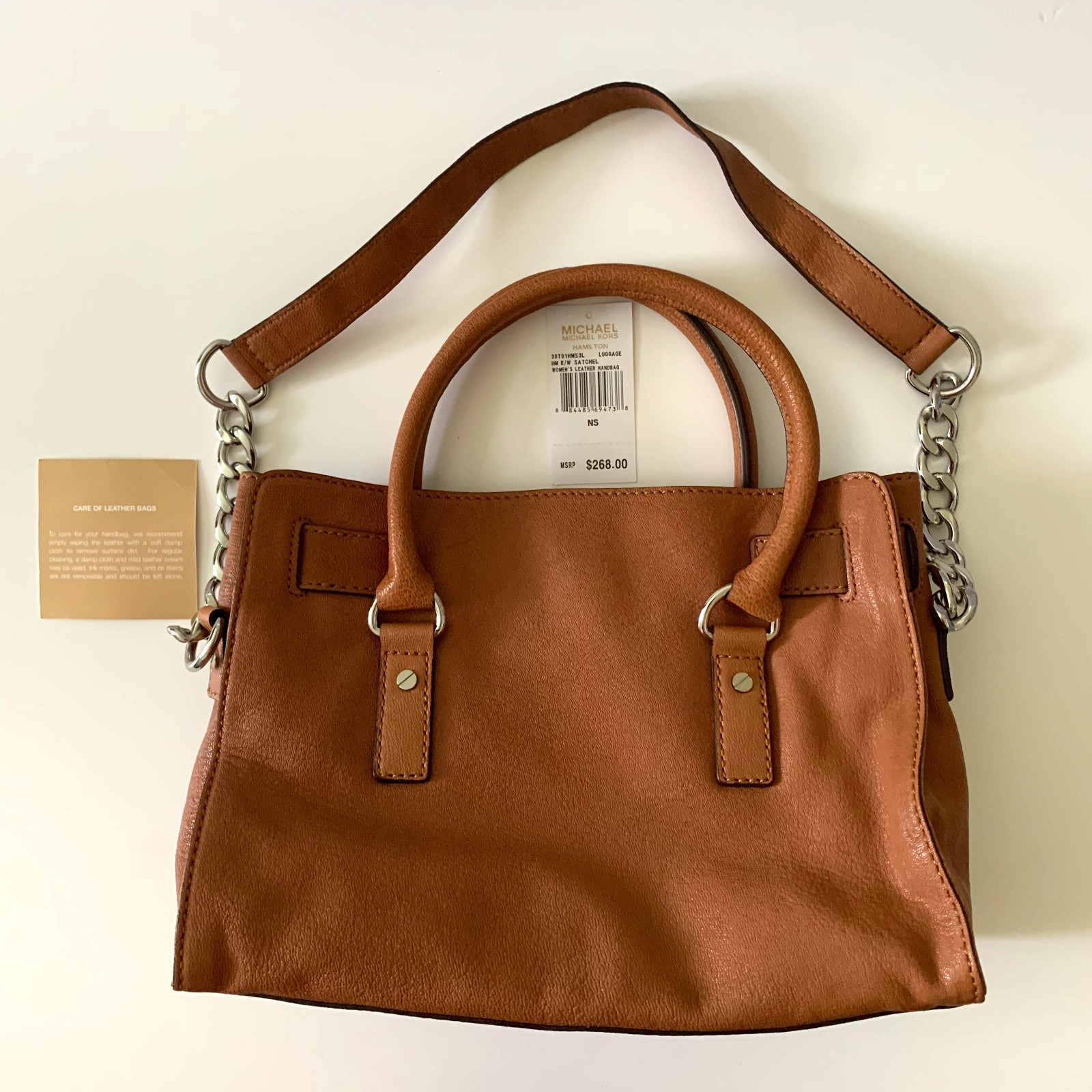 New Michael Kors Leather Hamilton East West Bag Luggage Brown Silver Hardware