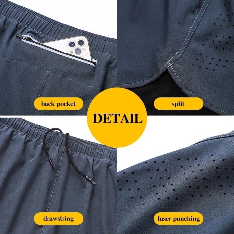 Men’s Fast Dry Running Shorts Double Layer Comfort Zip Pockets Gym Fitness Gift
