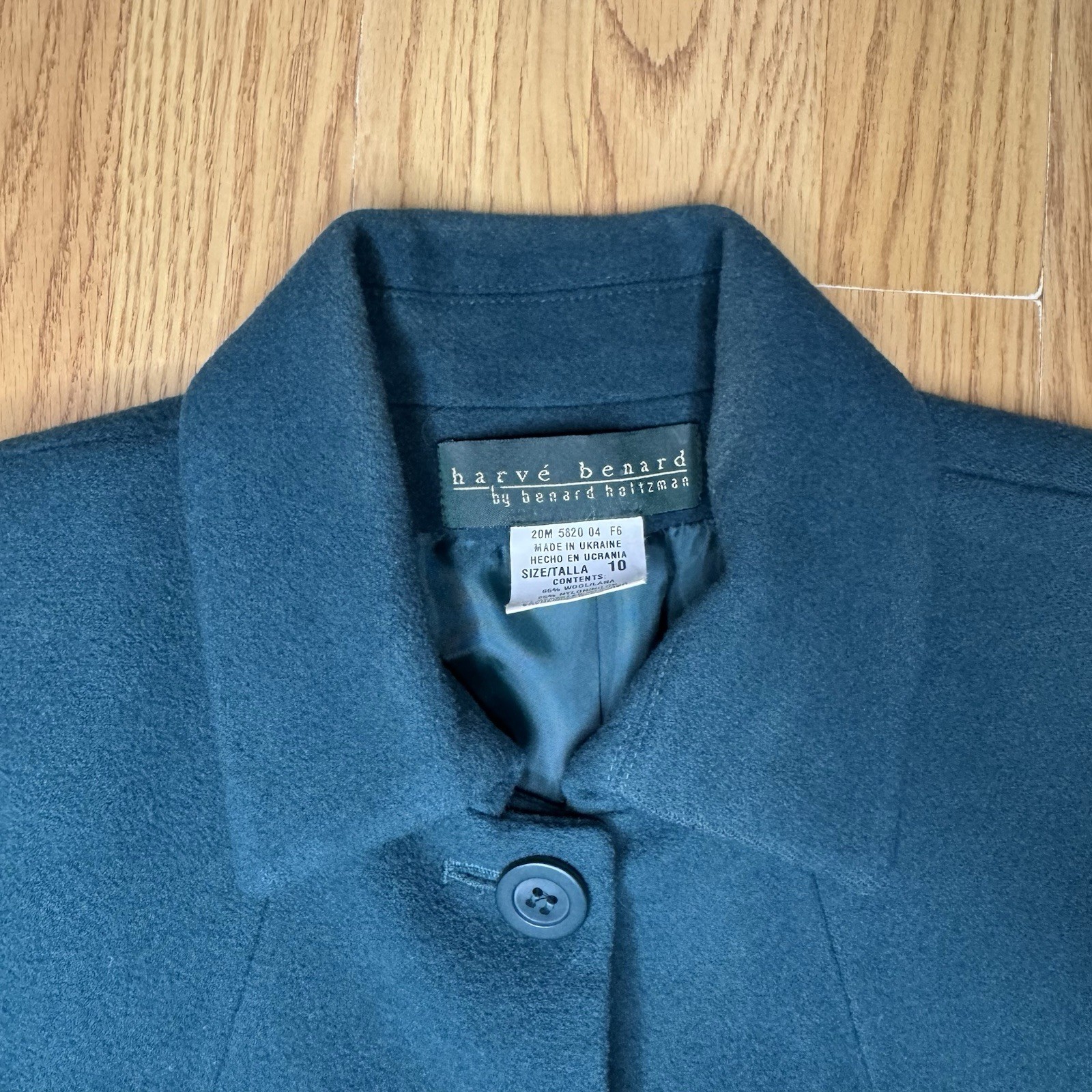 harvé benard Dark Teal Button Front Wool Blend Coat Blazer Women’s Size 10