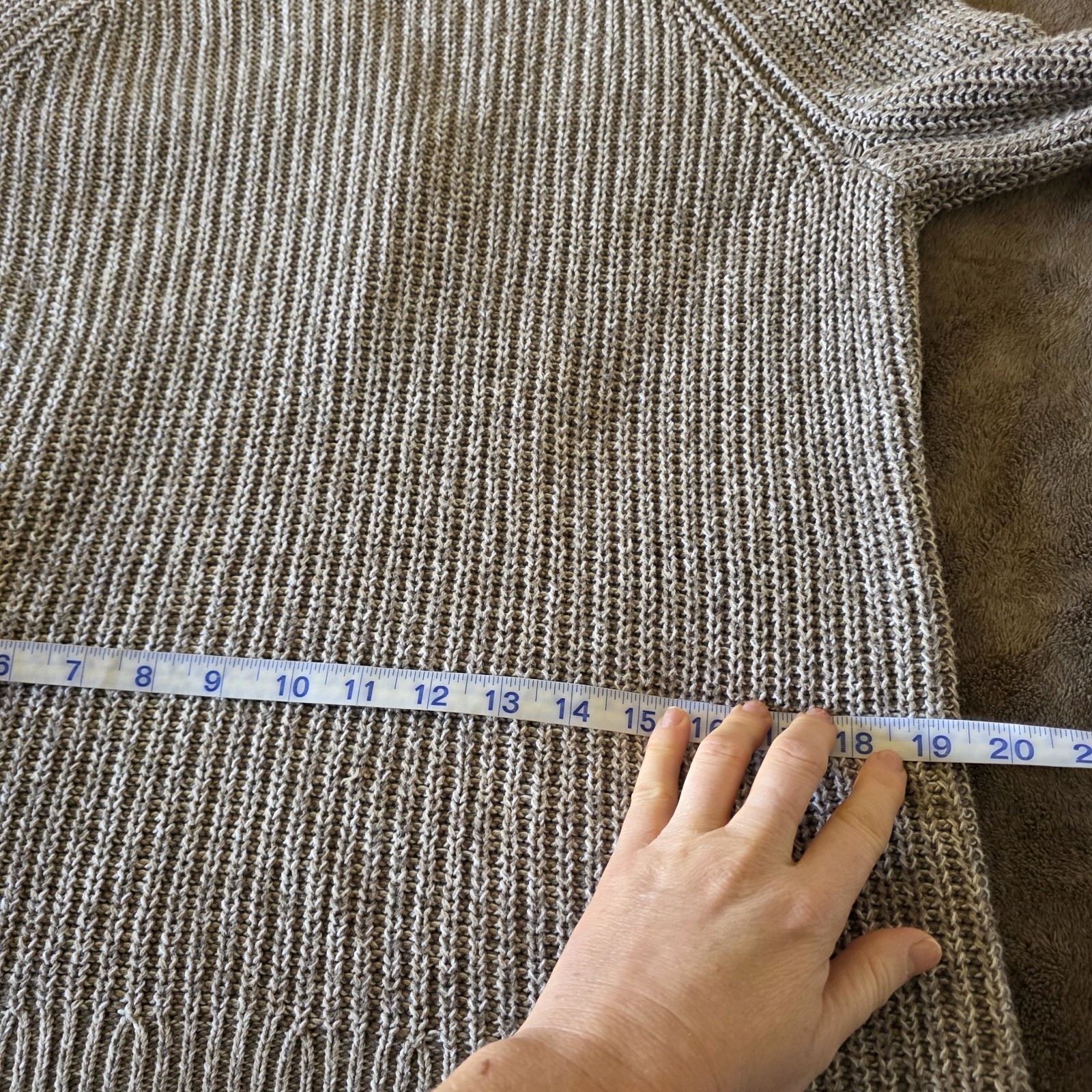 Ellen Tracy Oatmeal Marl Sweater Womens Small Ribbed Knit Cotton Pullover