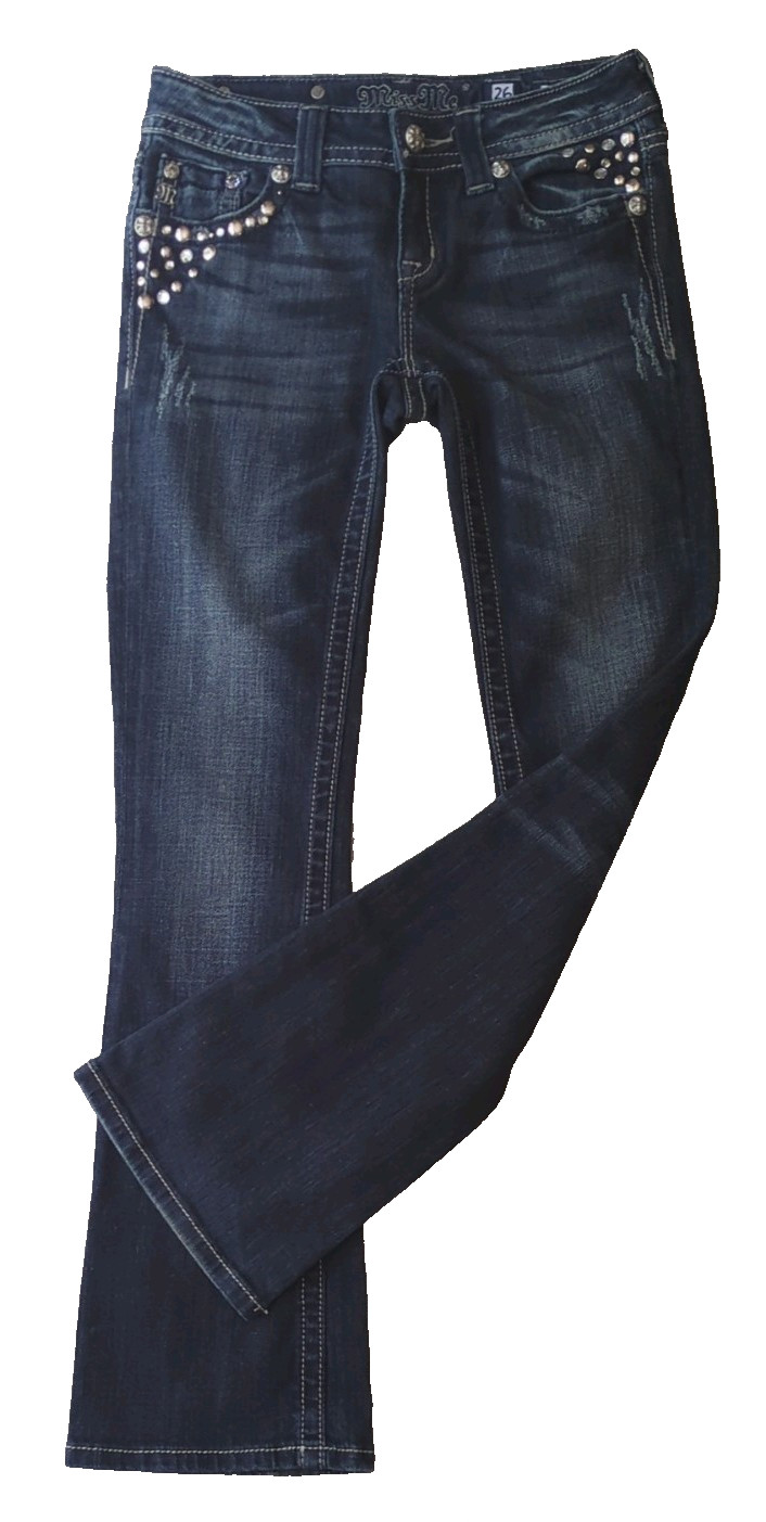 Miss Me Boot Cut Blue Jeans Women’s 26×29.5 Flap Wing Pockets JP514BR Low Rise