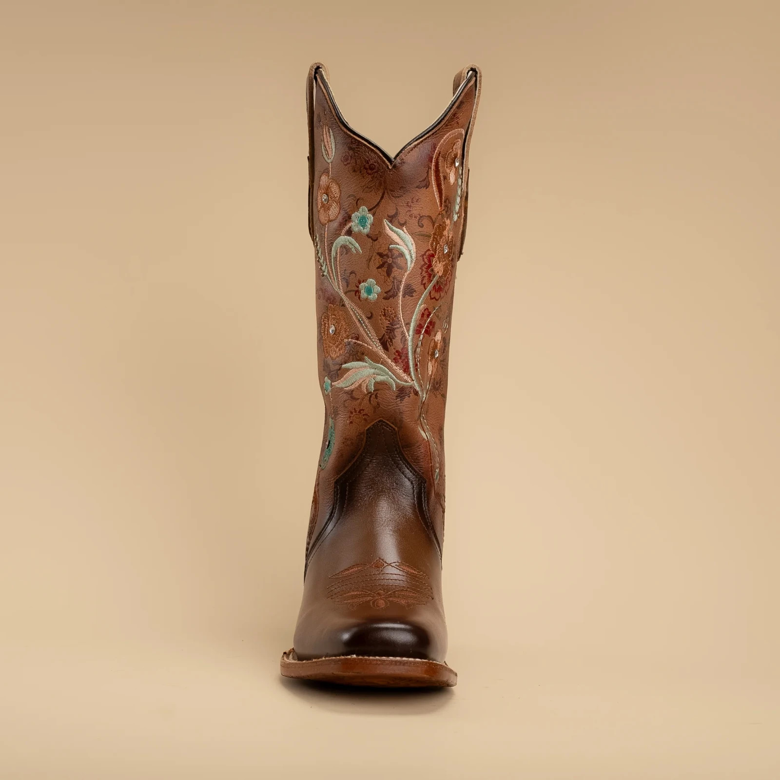 Women’s Rodeo Espresso Brown Turquoise Floral Embroidery Western Cowgirl Boots