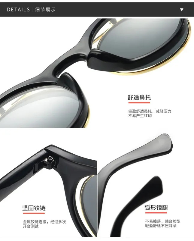New Vintage Flip Cover Round Sunglasses Women Men Circular Sun Glasses Female
