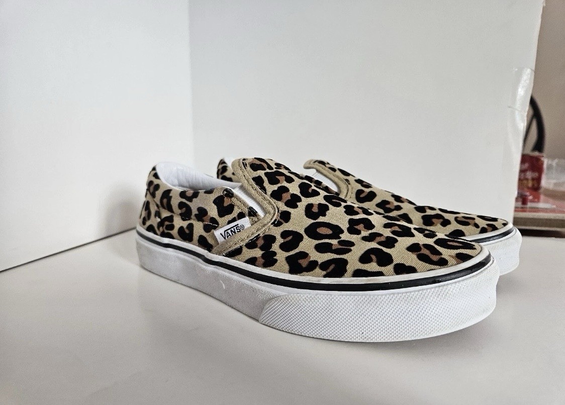 Vans Slip On Leopard Kids Size 3.0 Animal Print Skateboarding Flocked 500714