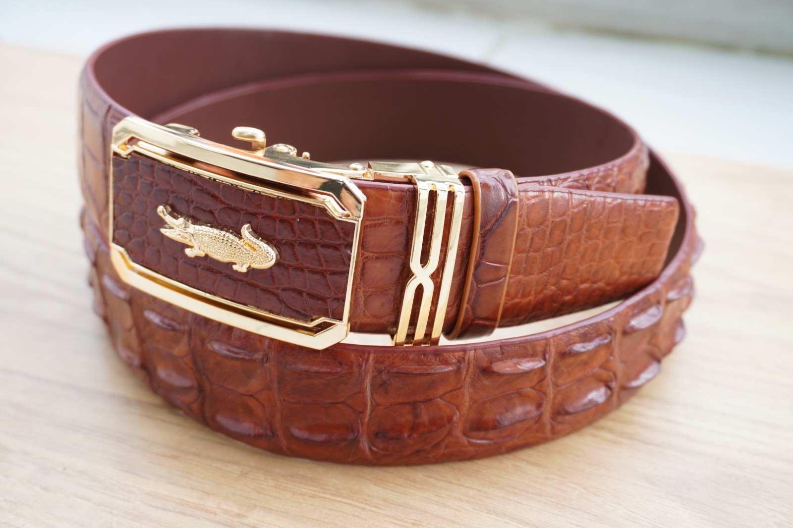Red Brown Genuine CROCODILE Hornback LEATHER Skin Men’s Belt -W 1.5 inch # C56