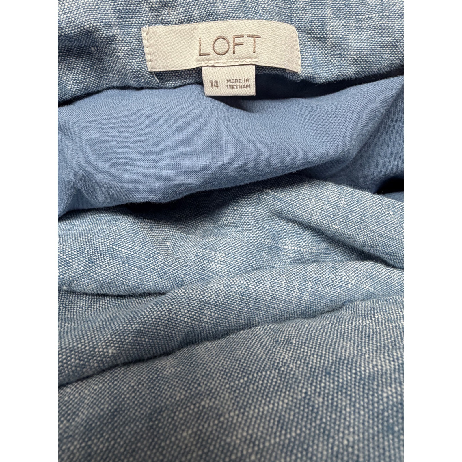 LOFT Linen/Cotton Midi Skirt High Waisted Front Slit Lined Light Blue Size 14/XL