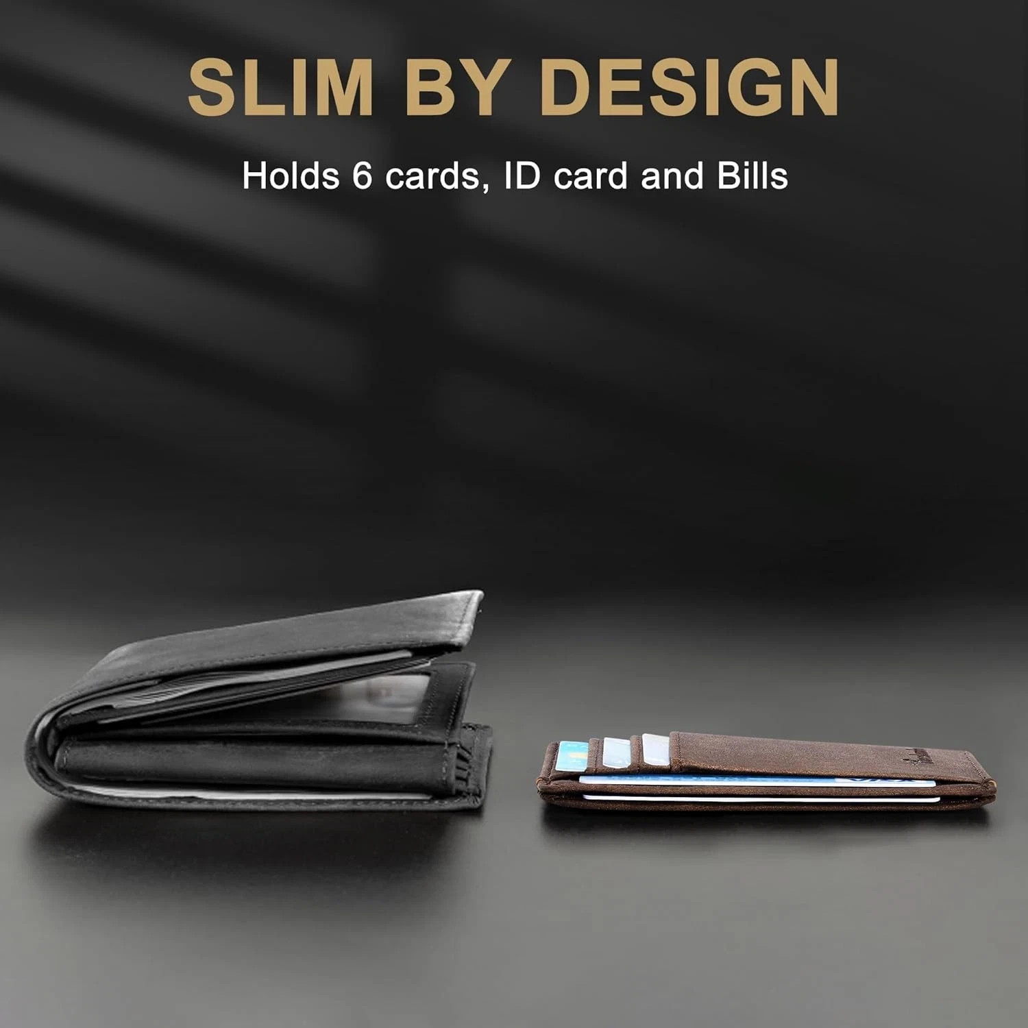 Men’s Slim Minimalist Leather Wallet RFID Blocking Front Pocket Card Holder