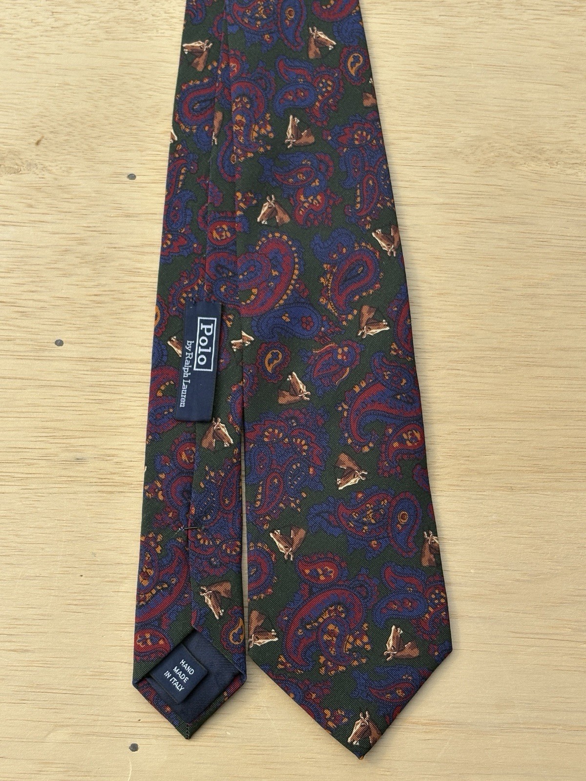 Polo Ralph Lauren Hand Cut Silk Tie Equestrian Horse Stripes Hand Made in Italy