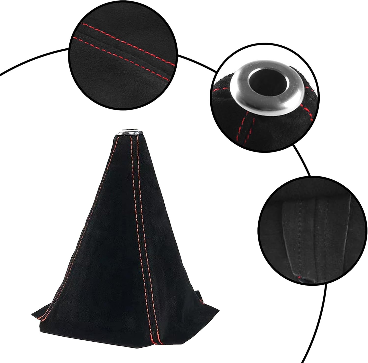 JDM Universal Suede Manual Shift Boot Black W/Red Stitching Compatible with Hond