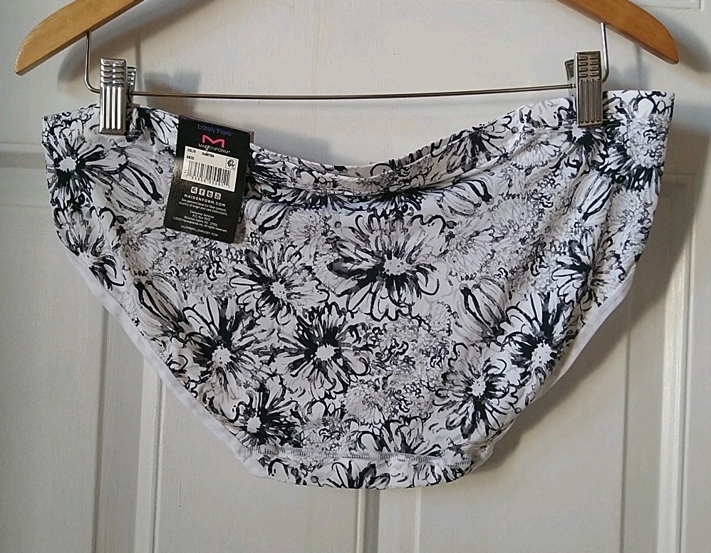 MAIDENFORM BARELY THERE WHITE AND BLACK FLORAL BIKINI PANTY, SIZE 2XL/9