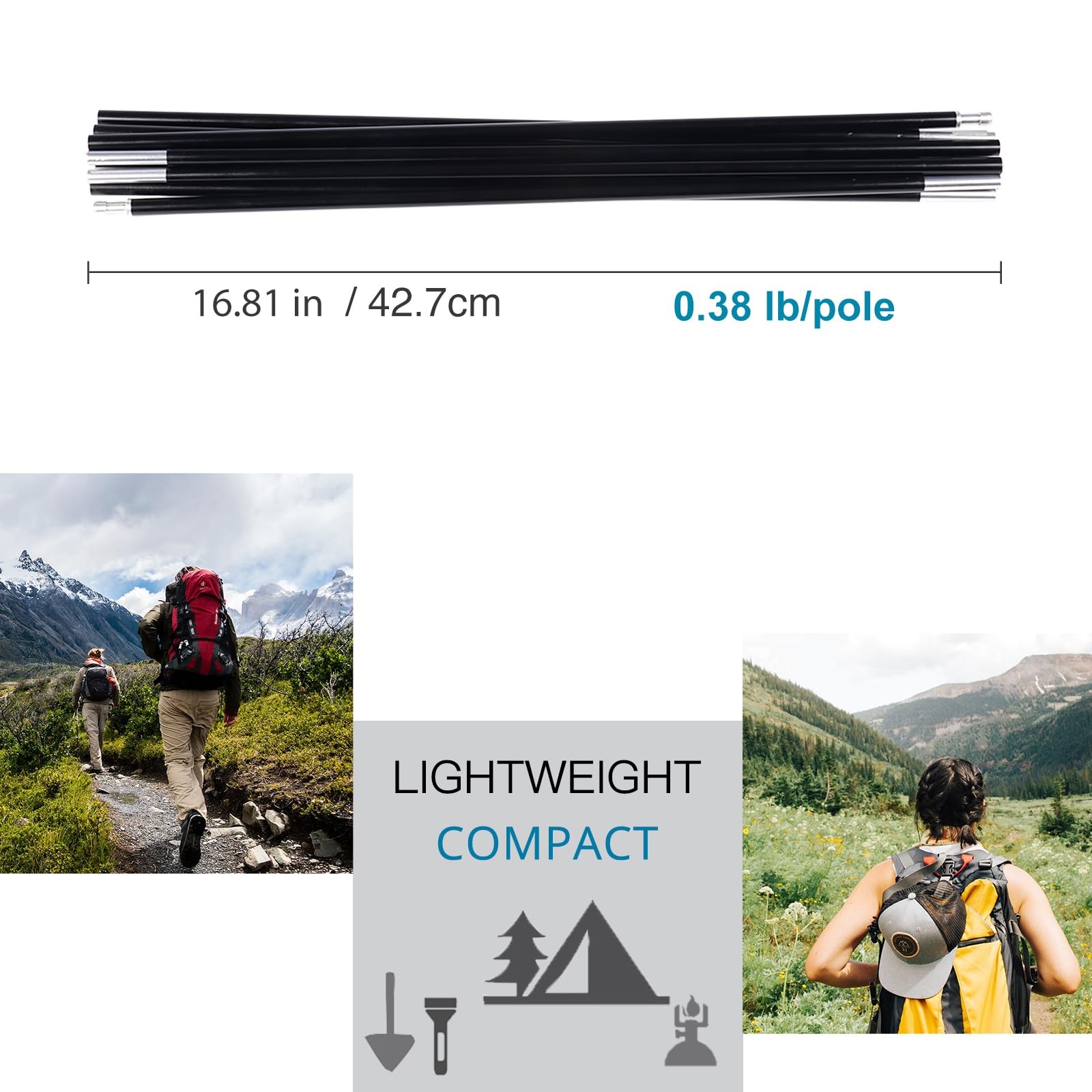 Aluminum Tent Poles Replacement Black Preassembled Tent Pole 7001 T6 Heated Camp